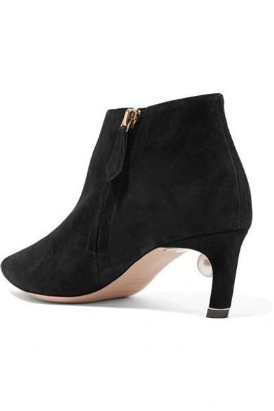 Shop Nicholas Kirkwood Mira Faux Pearl-embellished Suede Ankle Boots In Black