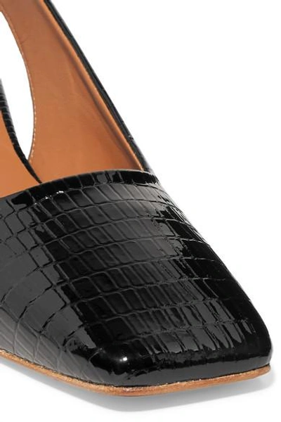 Shop By Far Danielle Lizard-effect Patent-leather Slingback Pumps In Black