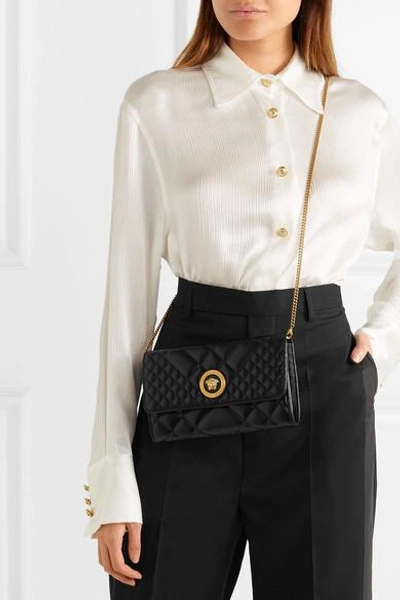 Shop Versace Quilted Leather Shoulder Bag In Black