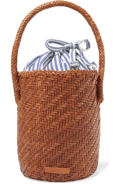 Shop Loeffler Randall Cleo Woven Leather Bucket Bag In Tan