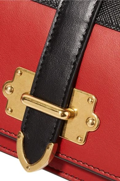 Shop Prada Cahier Two-tone Leather Shoulder Bag In Red