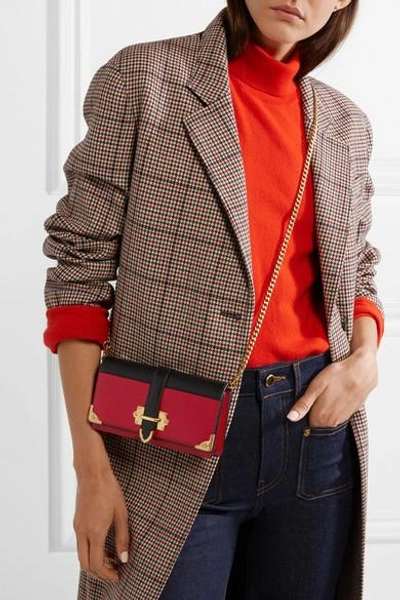 Shop Prada Cahier Two-tone Leather Shoulder Bag In Red