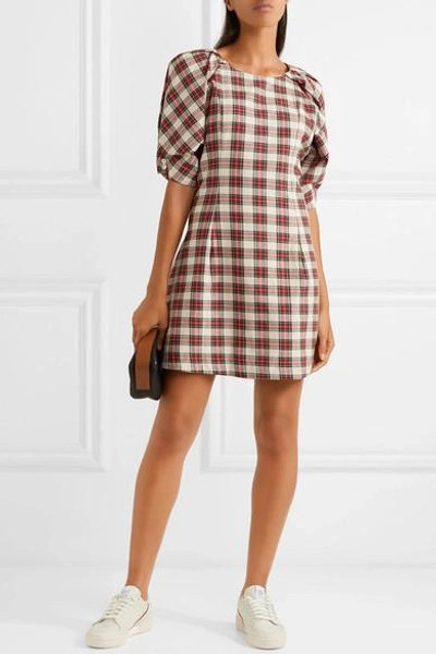 Shop Maggie Marilyn Fashionably Early Plaid Cotton Mini Dress In Red