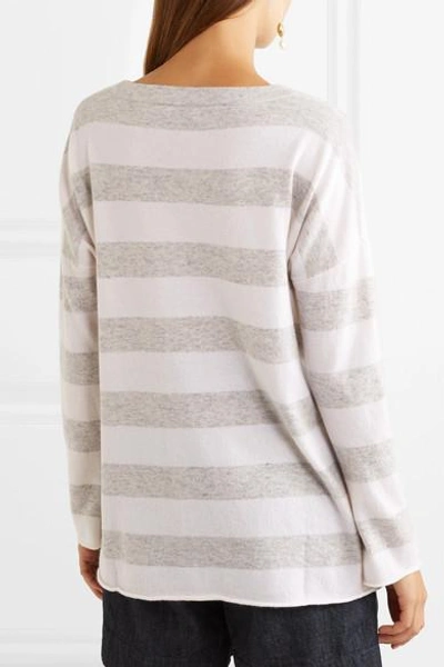 Shop Allude Striped Wool And Cashmere-blend Sweater In Gray
