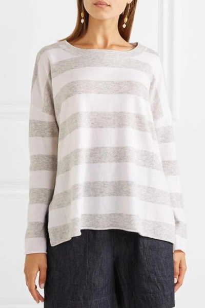 Shop Allude Striped Wool And Cashmere-blend Sweater In Gray