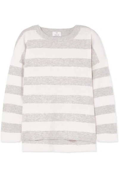 Shop Allude Striped Wool And Cashmere-blend Sweater In Gray