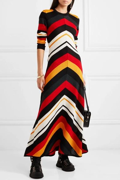 Shop Msgm Striped Wool-blend Maxi Dress In Black