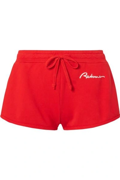 Shop Re/done Embroidered Cotton-jersey Shorts In Red