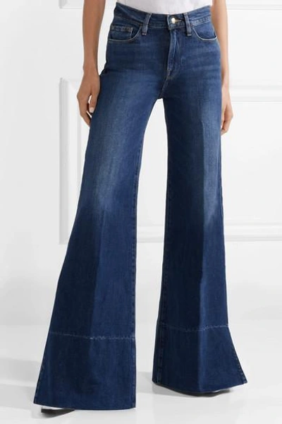 Shop Frame Le Palazzo High-rise Wide-leg Jeans In Dark Denim