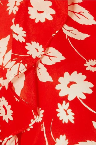 Shop Rixo London Sofia Ruffled Floral-print Silk-crepe Wrap Top In Red