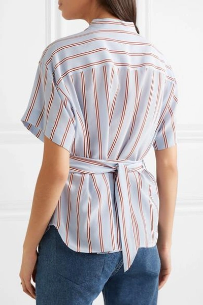 Shop Frame Belted Striped Silk Shirt In Blue