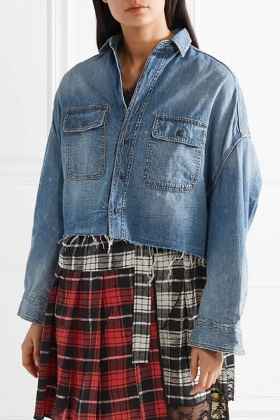 Shop R13 Oversized Cropped Distressed Denim Shirt In Mid Denim