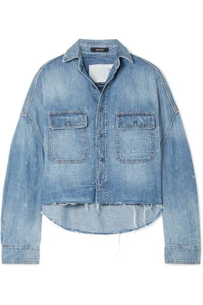 Shop R13 Oversized Cropped Distressed Denim Shirt In Mid Denim