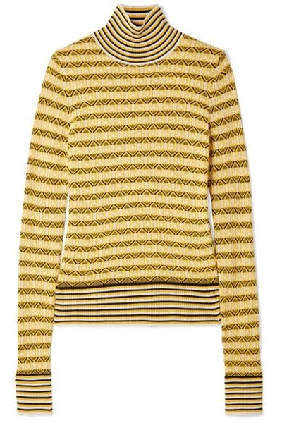 Shop Carven Wool-blend Jacquard Turtleneck Sweater In Yellow