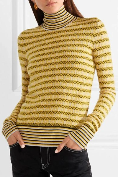 Shop Carven Wool-blend Jacquard Turtleneck Sweater In Yellow