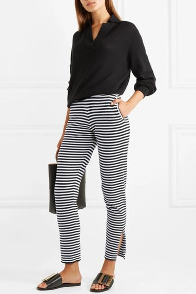 Shop Allude Striped Wool And Cashmere-blend Pants In Black