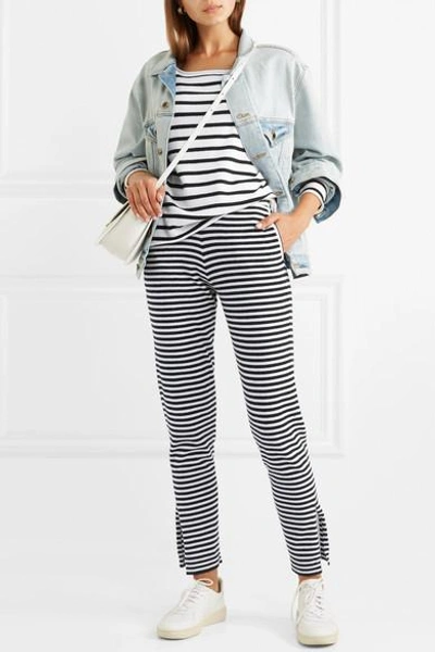 Shop Allude Striped Wool And Cashmere-blend Pants In Black
