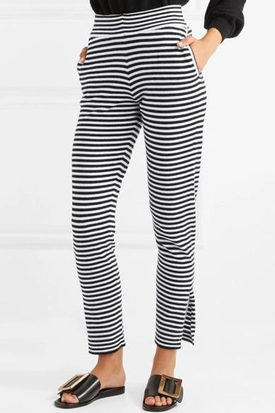 Shop Allude Striped Wool And Cashmere-blend Pants In Black