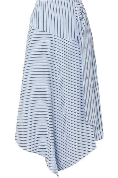 Shop Tibi Wrap-effect Striped Poplin Midi Skirt In Blue
