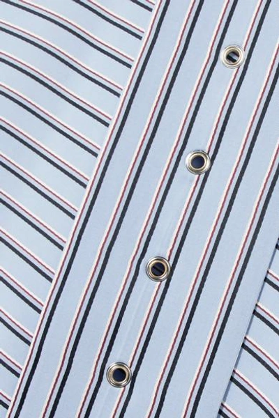 Shop Tibi Wrap-effect Striped Poplin Midi Skirt In Blue