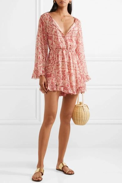 Shop Zimmermann Castile Ruffled Floral-print Silk-georgette Playsuit