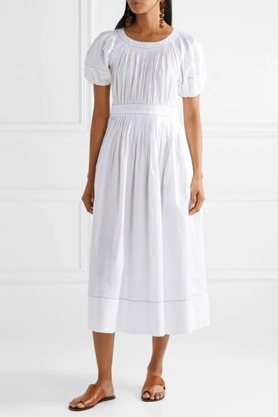 Shop Ulla Johnson Gallia Pleated Cotton-poplin Midi Dress In White