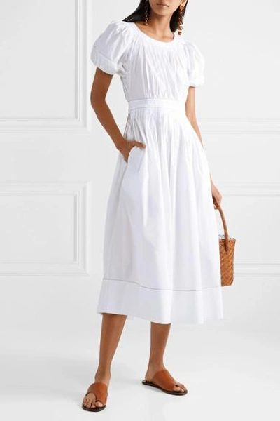 Shop Ulla Johnson Gallia Pleated Cotton-poplin Midi Dress In White