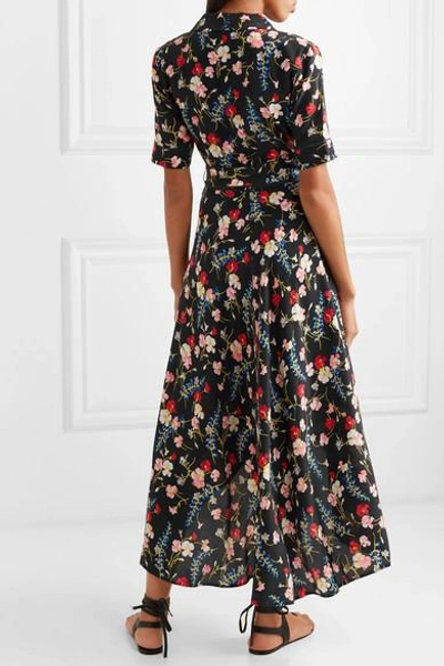 Shop Equipment Imogene Floral-print Washed-silk Wrap Dress In Navy