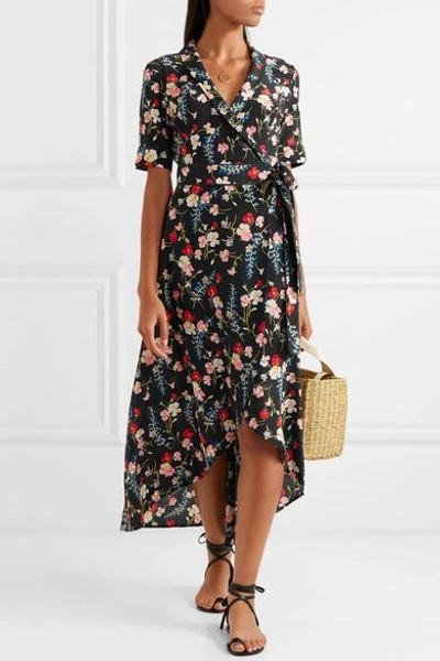 Shop Equipment Imogene Floral-print Washed-silk Wrap Dress In Navy