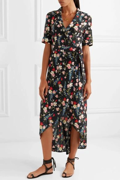 Shop Equipment Imogene Floral-print Washed-silk Wrap Dress In Navy