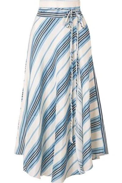 Shop Apiece Apart Rosehip Wrap-effect Striped Linen And Silk-blend Skirt In Blue