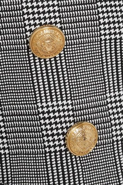 Shop Balmain Double-breasted Prince Of Wales Checked Cotton-blend Blazer In Black