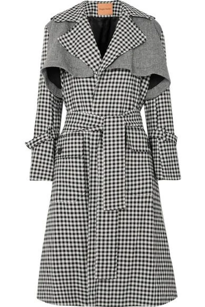 Shop Maggie Marilyn Be Strong And Courageous Gingham Cotton And Herringbone Wool Trench Coat In Black