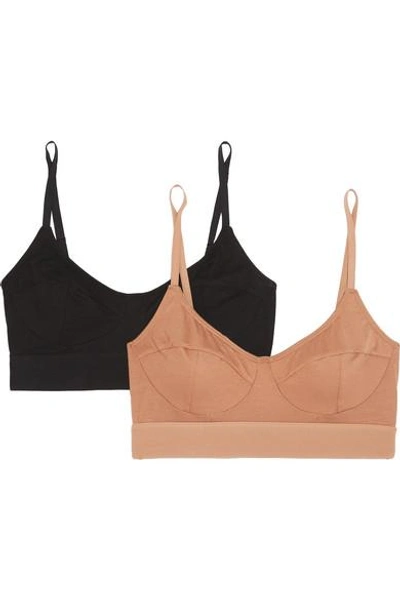 Shop Baserange Set Of Two Stretch-bamboo Soft-cup Bra In Sand