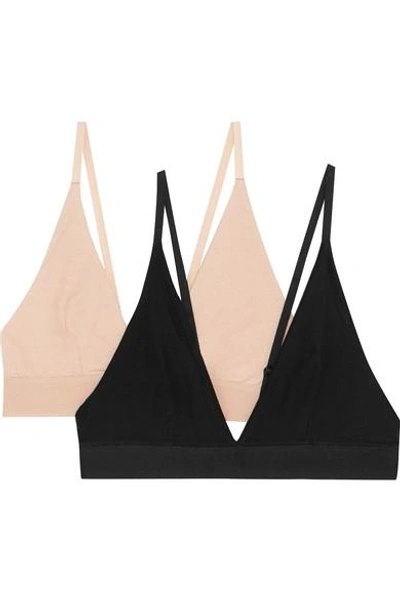 Shop Baserange Set Of Two Stretch-bamboo Triangle Bras In Black