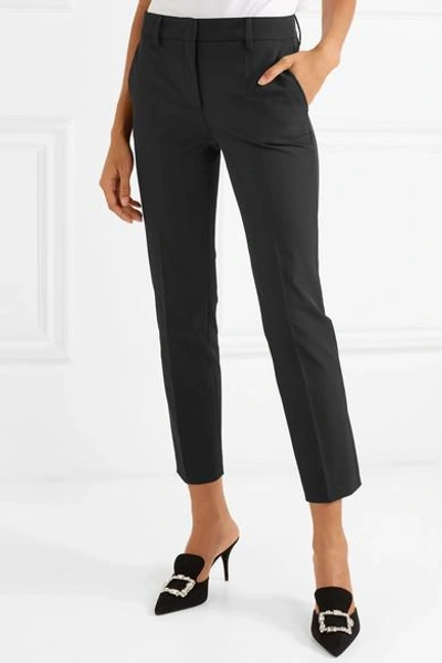 Shop Prada Cropped Crepe Straight-leg Pants In Black