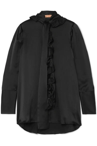 Shop Maggie Marilyn Second Nature Pussy-bow Ruffled Silk-satin Shirt In Black