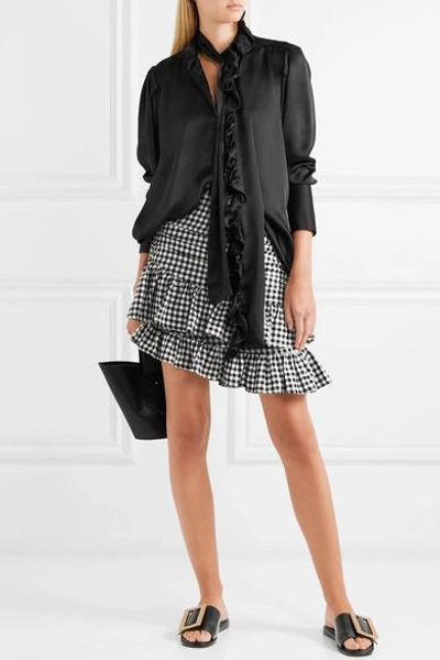 Shop Maggie Marilyn See You At Coco's Ruffled Gingham Cotton Mini Skirt In Black