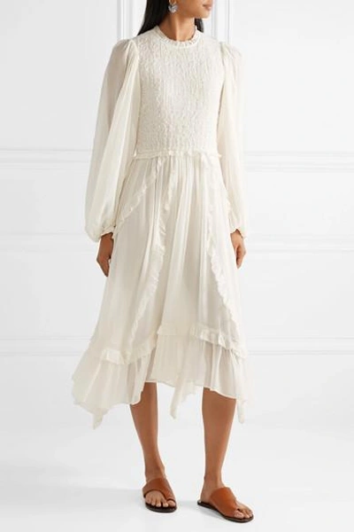 Shop Ulla Johnson Arielle Ruffled And Crinkled Silk-crepon Dress In White