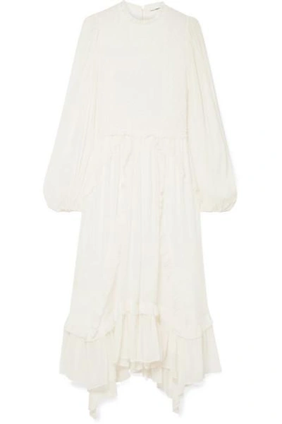 Shop Ulla Johnson Arielle Ruffled And Crinkled Silk-crepon Dress In White