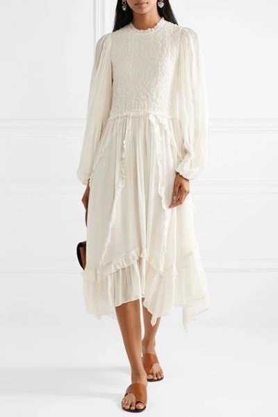 Shop Ulla Johnson Arielle Ruffled And Crinkled Silk-crepon Dress In White