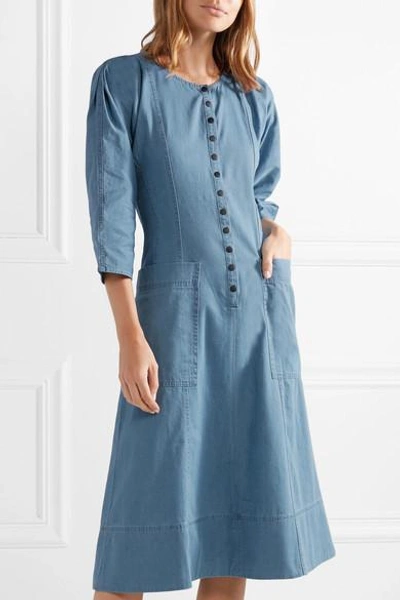 Shop Apiece Apart Fernwood Cotton-chambray Midi Dress In Blue
