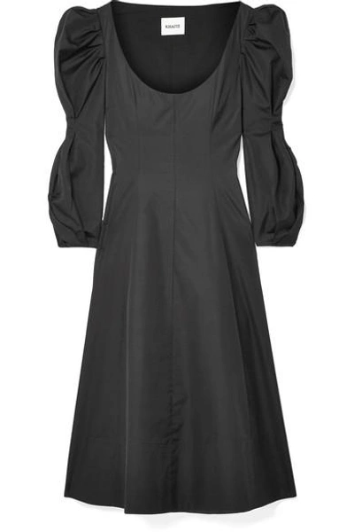 Shop Khaite Edwinda Cotton-poplin Midi Dress In Black