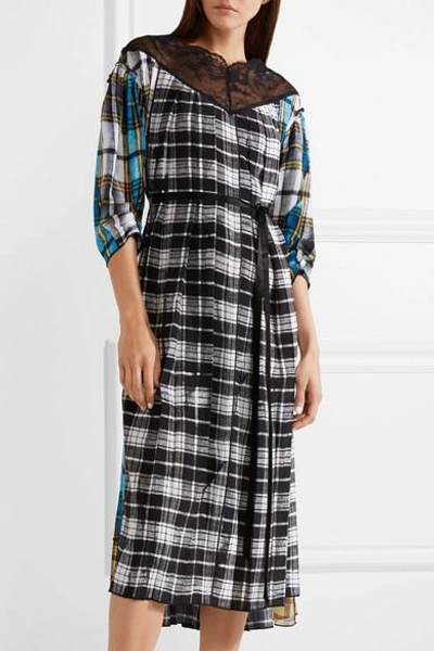 Shop Marc Jacobs Lace-paneled Plaid Silk-voile Midi Dress In Black