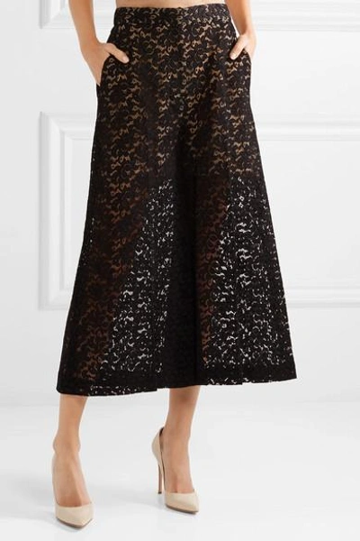 Shop Stella Mccartney Cropped Corded Cotton-blend Lace Wide-leg Pants In Black