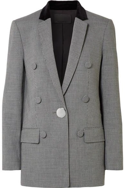 Shop Alexander Wang Velvet And Leather-trimmed Houndstooth Woven Blazer In Gray