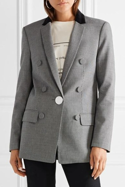 Shop Alexander Wang Velvet And Leather-trimmed Houndstooth Woven Blazer In Gray