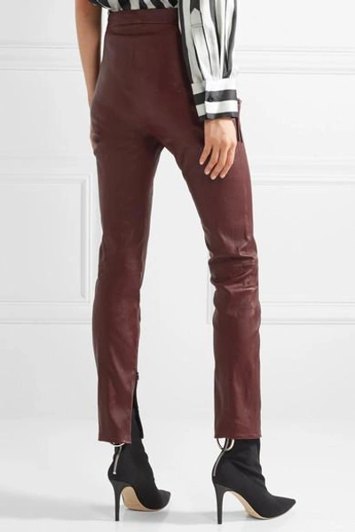 Shop Ben Taverniti Unravel Project Lace-up Leather Skinny Pants In Burgundy