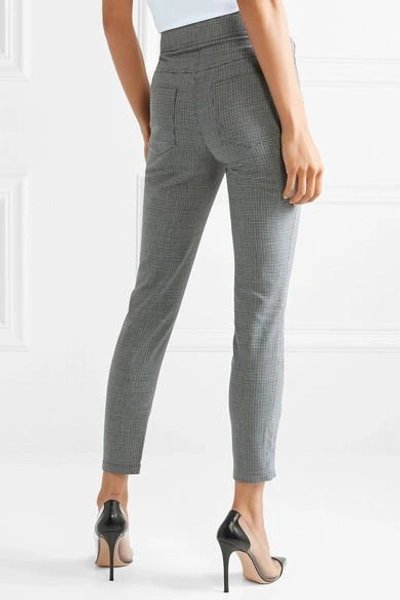 Shop Alexander Wang Button-embellished Houndstooth Woven Skinny Pants In Gray