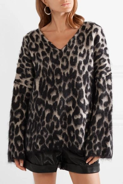 Shop Stella Mccartney Brushed Cotton-blend Jacquard Sweater In Leopard Print